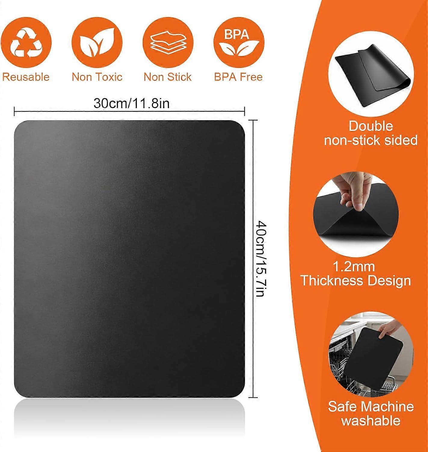 Tapis résistant à la chaleur 40 x 30 cm - Tapis en silicone de 1,2 mm d'épaisseur pour plans de travail (noir)