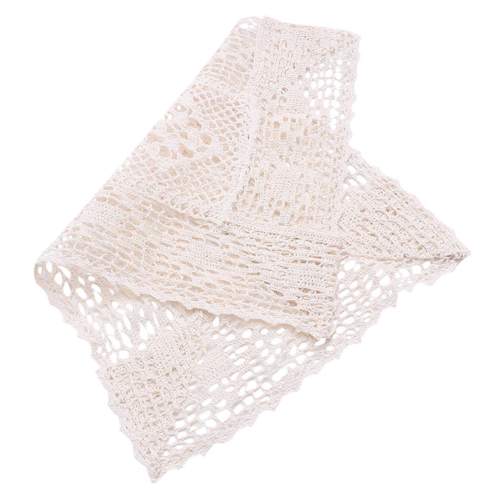 Dining Table Cloth Hollow Lace Pattern for Use 2Pcs Beige Cotton Tablecloth