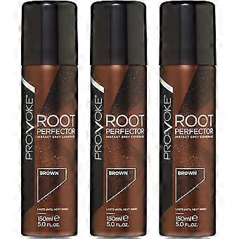 3 x150ml PROVOKE Root Perfector Instant Root Touch Up Spray - Brown 