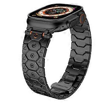 Metal Band Black Stainless Steel Link Bracelet 49mm 45mm Adjustable Secure Clasp for Apple Watch