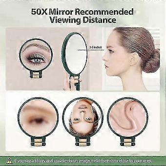 1X/50X Dual-Sided Magnifying Makeup Mirror, Foldable Handheld Vanity Mirror, Portable Travel Mirror with 360° Rotatable Handle