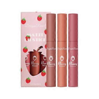 3 Strawberry Set Boxes Velvet Matte Matte Lip Glaze Lipstick Lip Gloss Female Non-stick Cup
