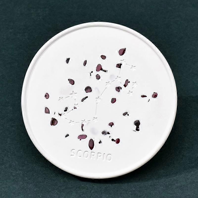 2pcs Twelve Constellations Plaster Coaster with  Garnet Clips Flat Round Scorpio 100mm