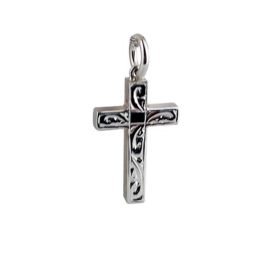 Silver 20x13mm hand engraved solid block Cross