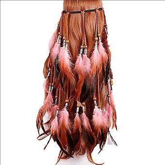 Feather Hodeplagg Hippie Boho pannebånd - Fancy Feather Hodeplagg Bohemian Pompom Hats For Women Girls Carnival Headpiecegraduated Powder