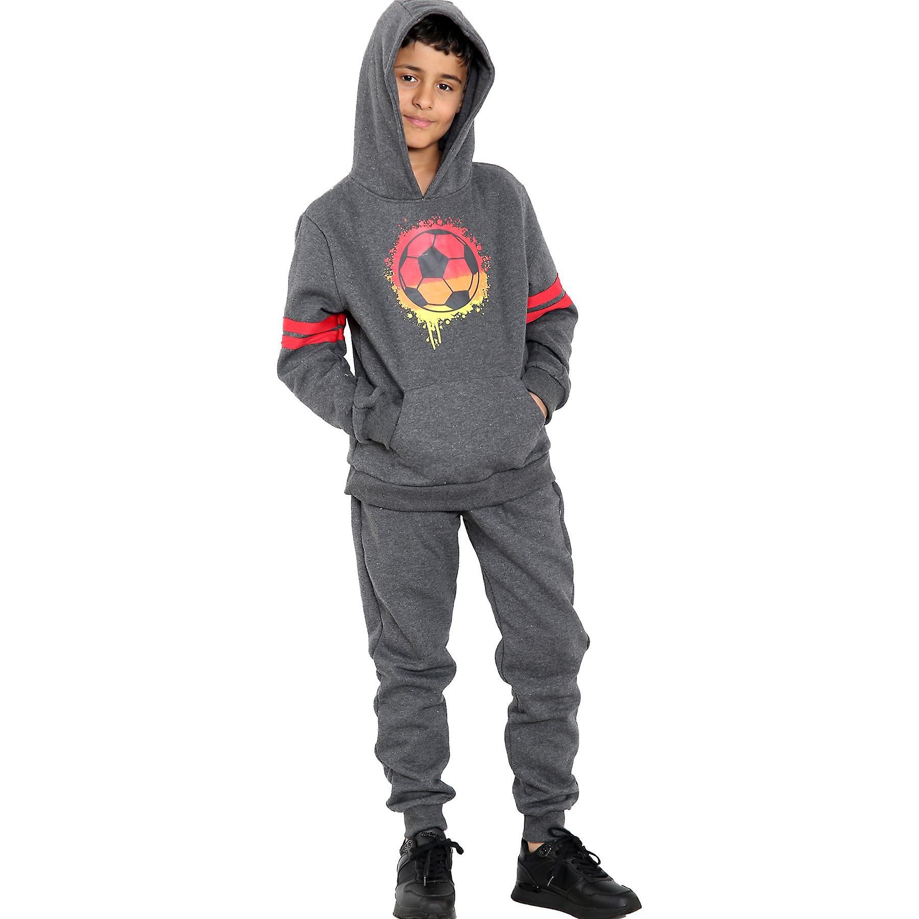 Kids Boys Tracksuit Football Print Hooded Pullover Hoodie Bottom Age 5-13 Years