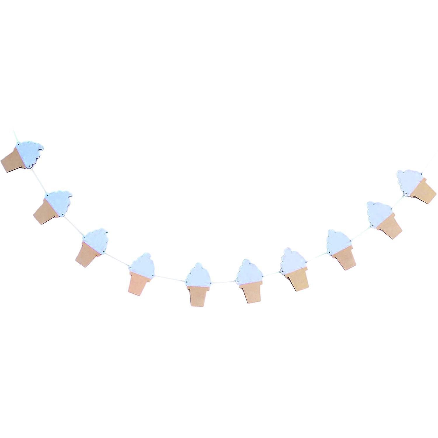 1 Bag Garland Banner Cartoon Punch-free Ice Cream Shape Wall-mounted Birthday Party Bunting Banner