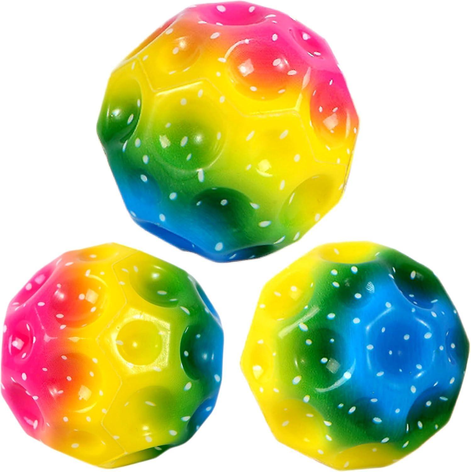 3pcs Rainbow Space Balls, Extreme High Bouncing Ball & Pop Sounds Meteor Space Ball, Moon Ball, Pop Bouncing Spaceball F