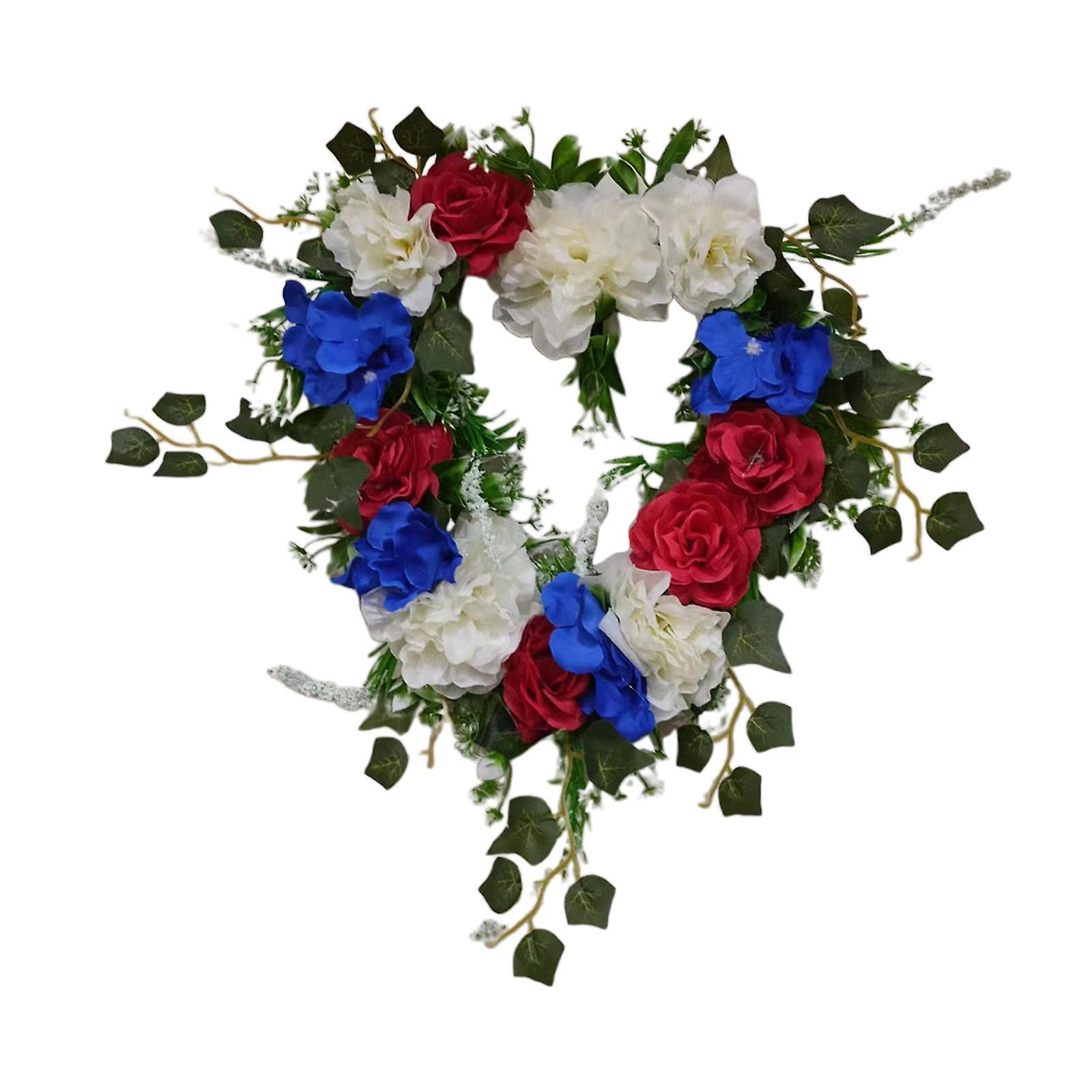 Spring Heart Flower Wreath Front Door Artificial Greenery Garland for Garden