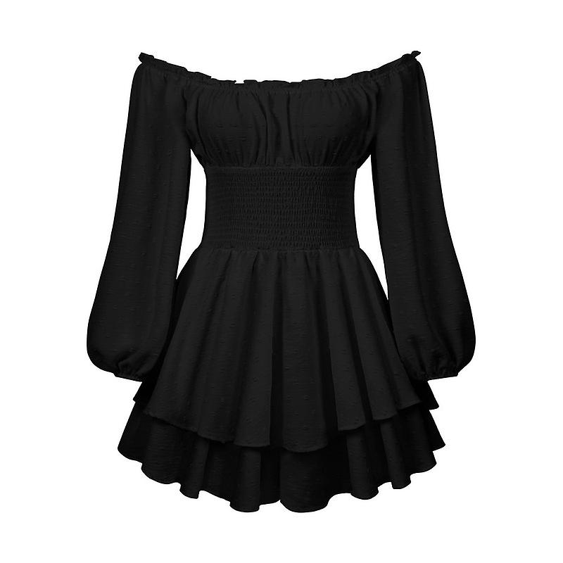 Women's Summer One Shoulder Romper Long Baggy Sleeves Double Layer Ruffle Hem Jumpsuits