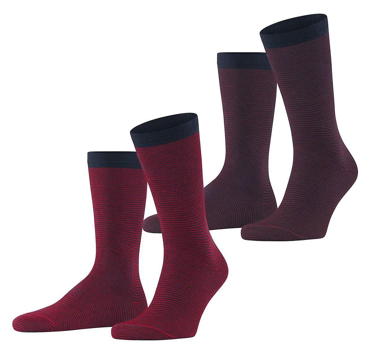 Esprit Allover Stripe 2 Pack Socks - Red/Brown/Black