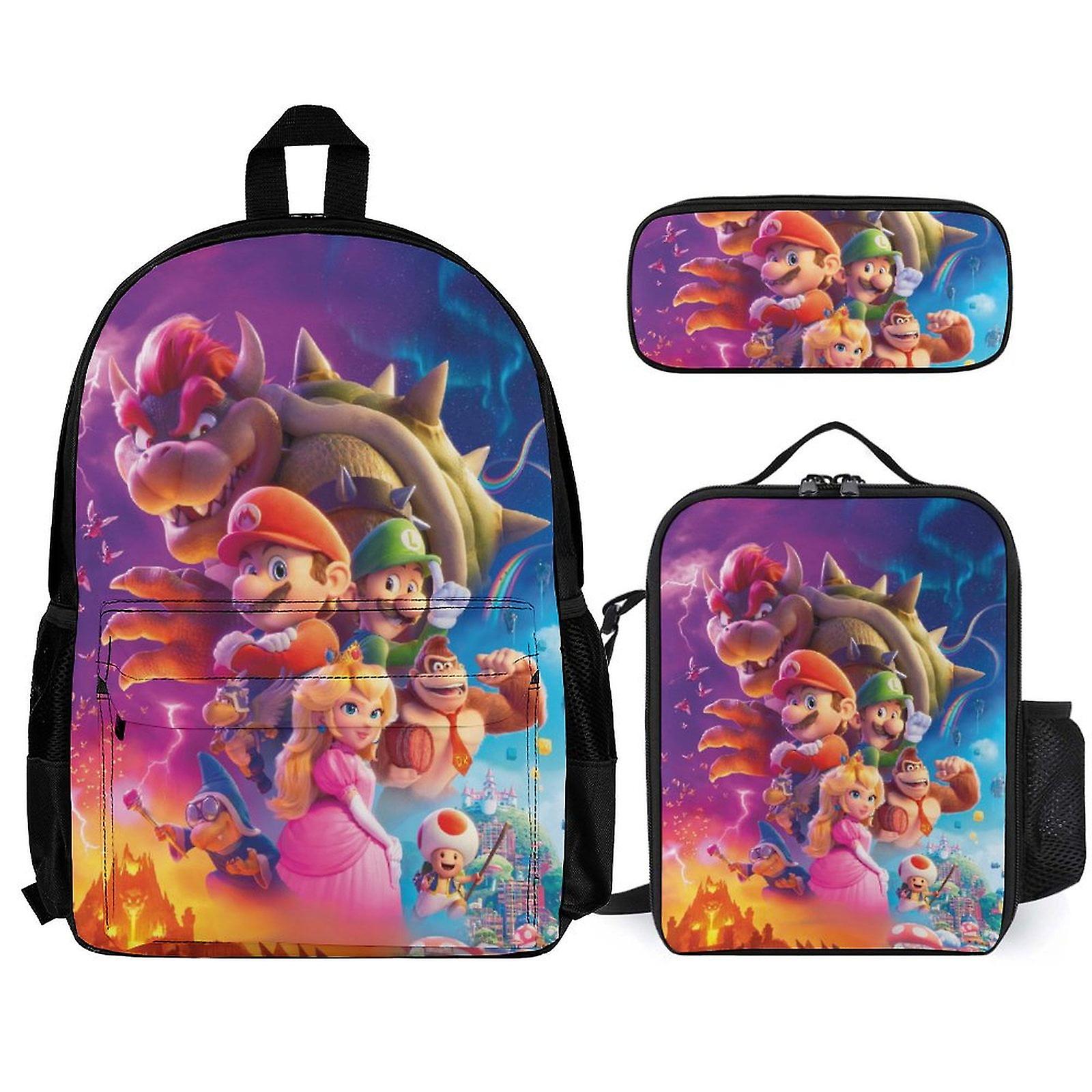 مجموعة حقائب ظهر سوبر ماريو ، حقيبة ظهر مع صندوق غداء ومقلمة 3 قطع