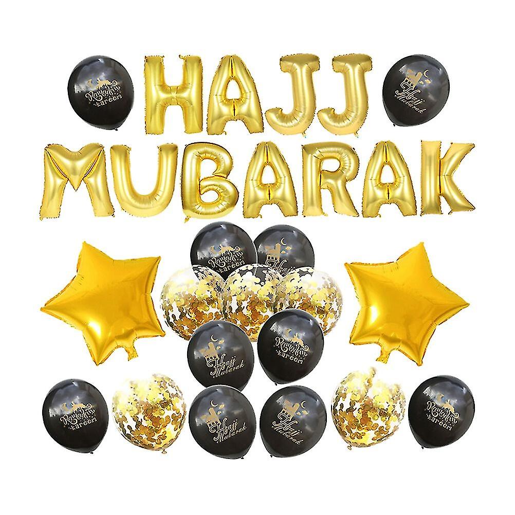 HAJJ MUBARAKレターラテックスバルーン装飾的なお祝いの背景レイアウトバルーンイードアルのために設定