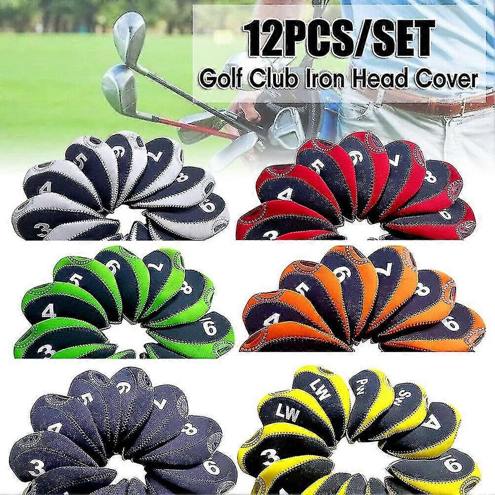 12pcs/set نادي الغولف الحديد غطاء الرأس حامي النيوبرين جولف واقية غطاء الرأس