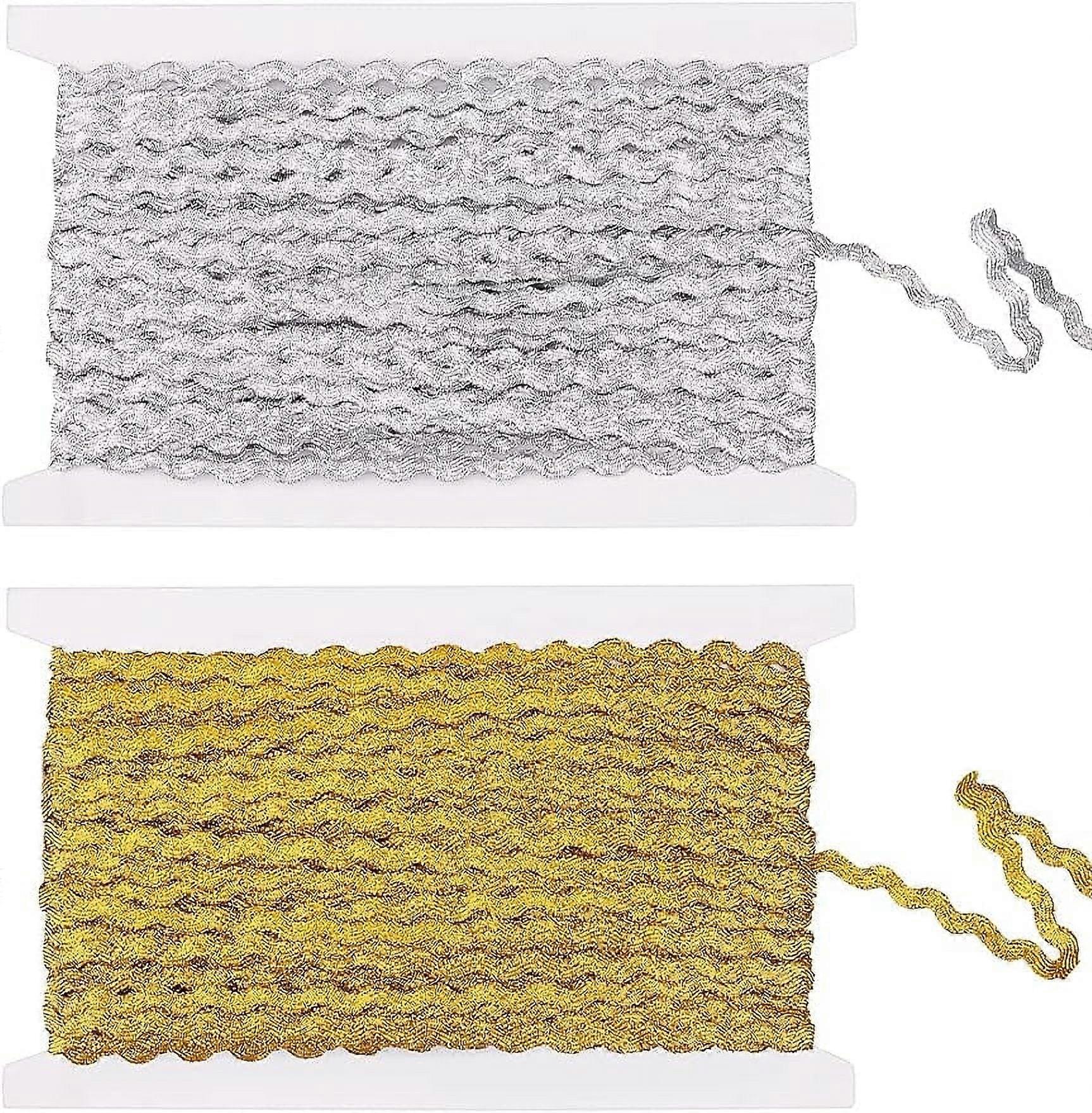 54.7Yards Woven Braid Trim 1/4 inch Wide Sliver & Gold S Wave Pattern Metallic Polyester Ribbon Bling Metallic RIC Rac Trim Embellishment