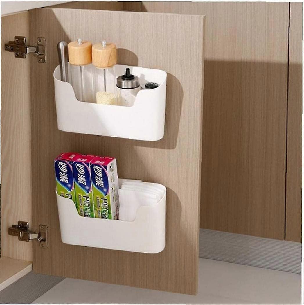 2 Pieces Kitchen Cabinet Door Storage Box, Self-Adhesive Wall Mounted Storage Box
