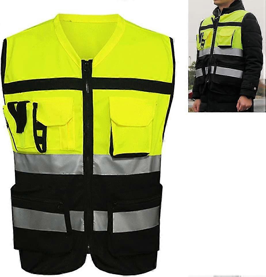 Reflective Safety Vest, High Visibility Zippered Front Vest With Pockets