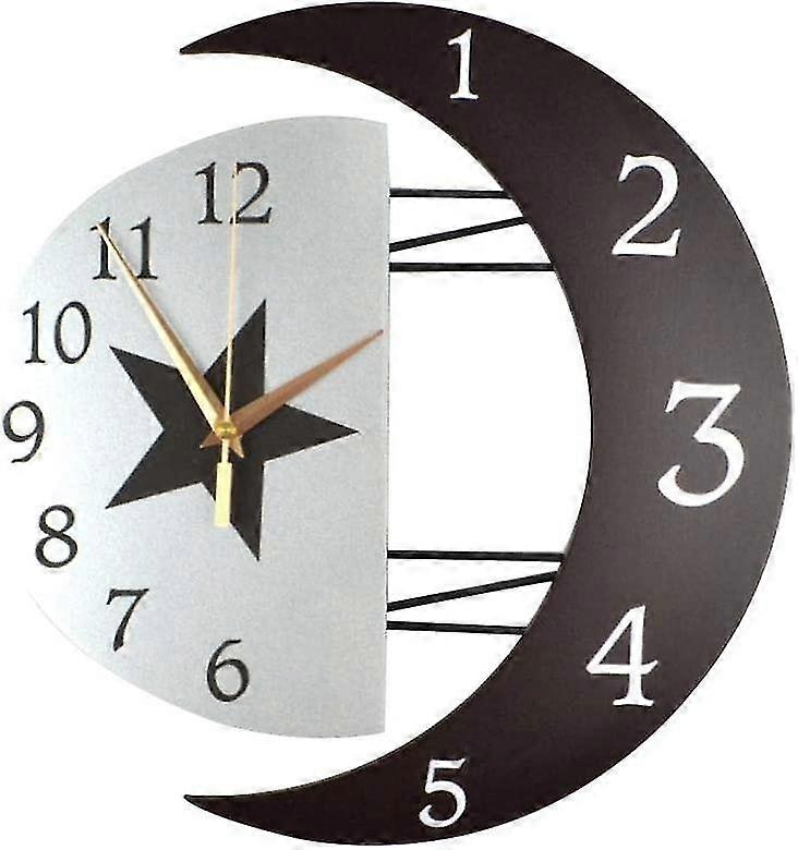 Silent Wall Pendulum Creative Moon Shaped Frame Quartz Wall Clock, Modern Pendulum Clock