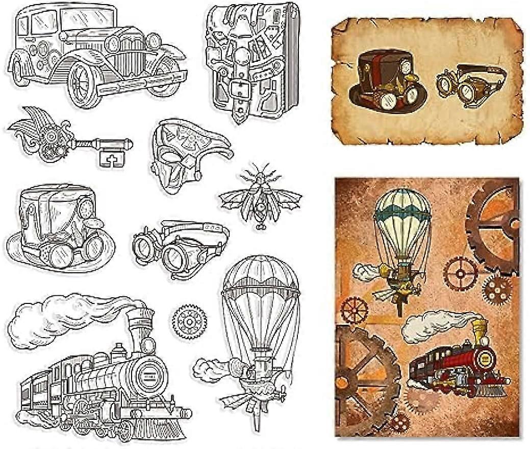 Train Clear Rubber Stamps Steampunk Transparent Vintage Silicone Car Parachute Seals Stamp Journaling Card Making DIY Scrapbooking Photo Album Decorat