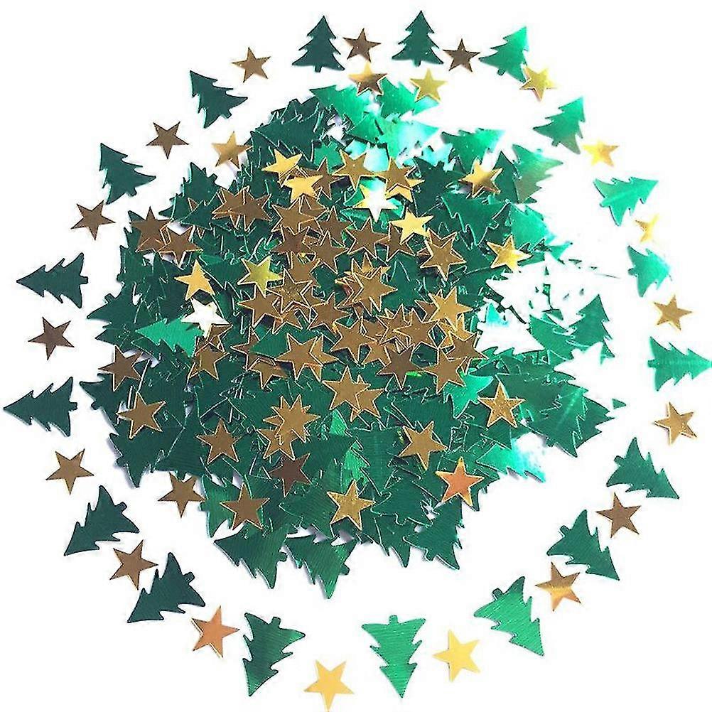 Sapin de Noël et confettis de Table joyeux Noël en forme d’étoile (vert et jaune)