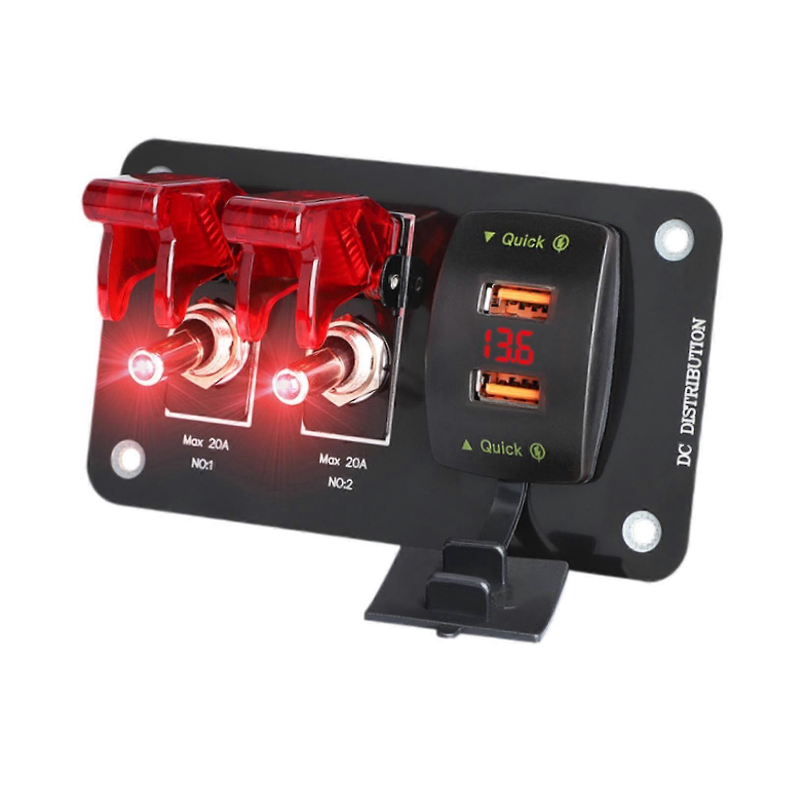 Generic Toggle Switch Panel Double USB 36W Total Power Yachts Boat 12 V 24 V Red Light