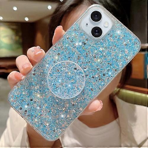 For iPhone 15 Starry Sequin Round Stand Epoxy TPU Phone Case
