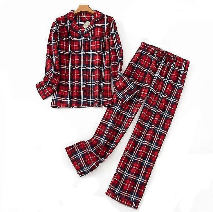 Kadın Pijama Flanel Pamuklu Ev Giyim Takım Elbise Sonbahar Kış Pijama Ekose Baskı Uyku Üstleri