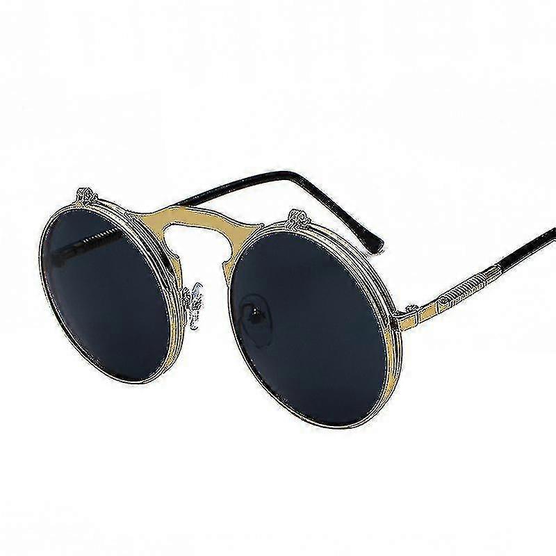 Retro Metal Steampunk Flip Güneş Gözlüğü Yuvarlak Çerçeve Flip Güneş Gözlüğü Erkek Ve Kadın Modaya Uygun Gözlükler