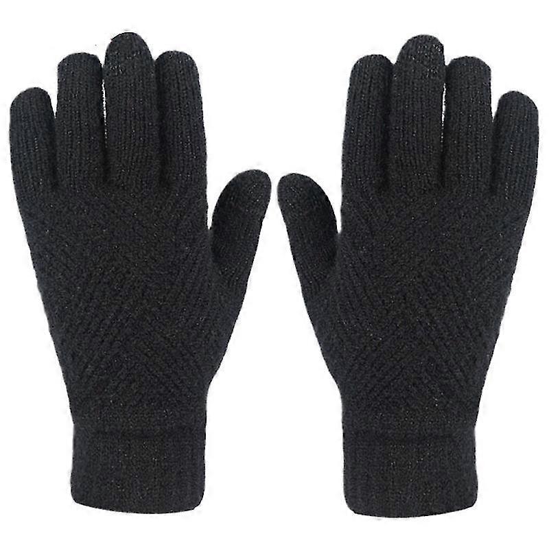 Couple Winter Knitted Touch Screen Warm Split Finger Cycling Gloves (black)