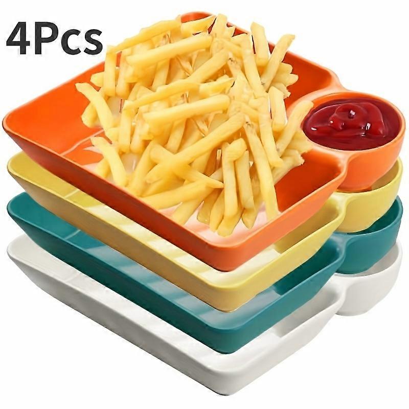 Ensemble de plateau de service en plastique 4pcs Assiette de croustilles Assiette de collation robuste Assiette à sushi 73 x 66 Servant Di