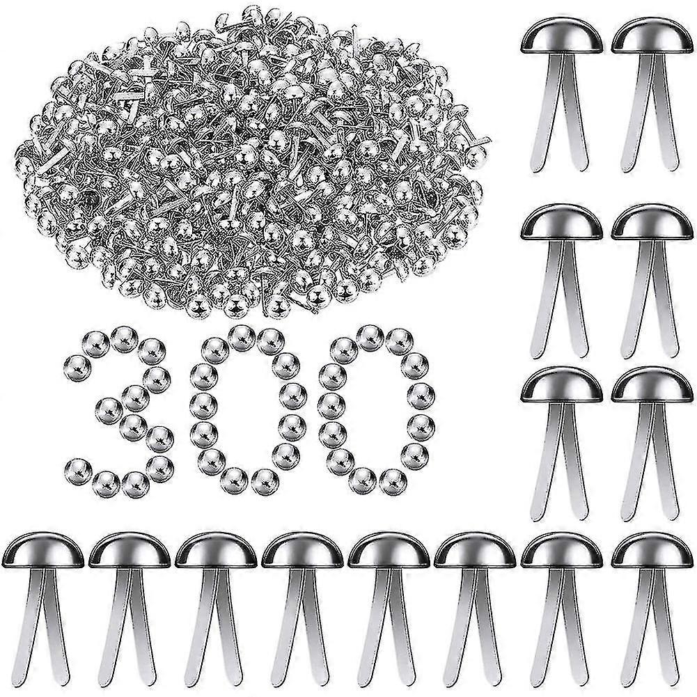 300 Pieces Of Paper Fasteners Round Headgear Sturdy Fasteners Silver