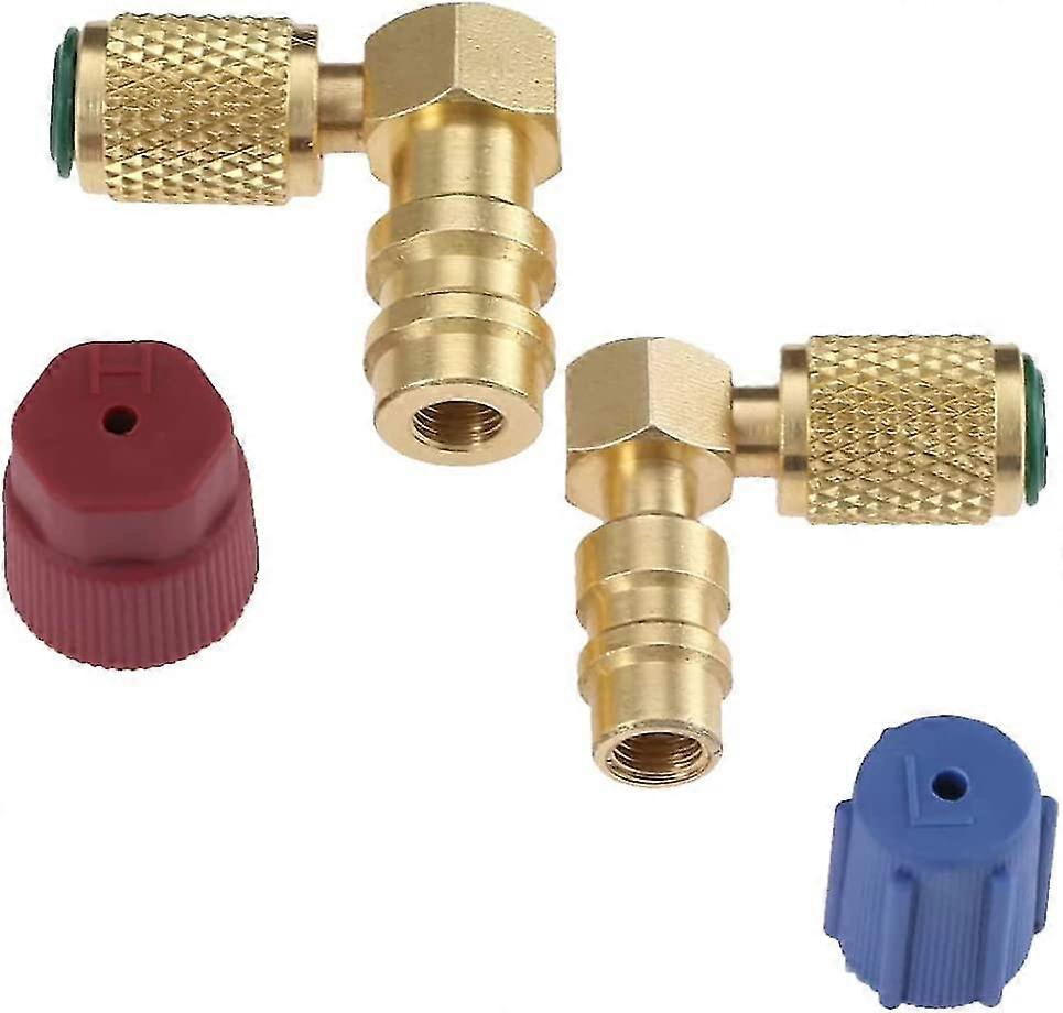 Quick Coupling Adapter R12 R22 Thread 1/4sae To R134a High And Low Coupling Cover 1 Pair, Quick Coupling Adapter (gold) (2pcs)