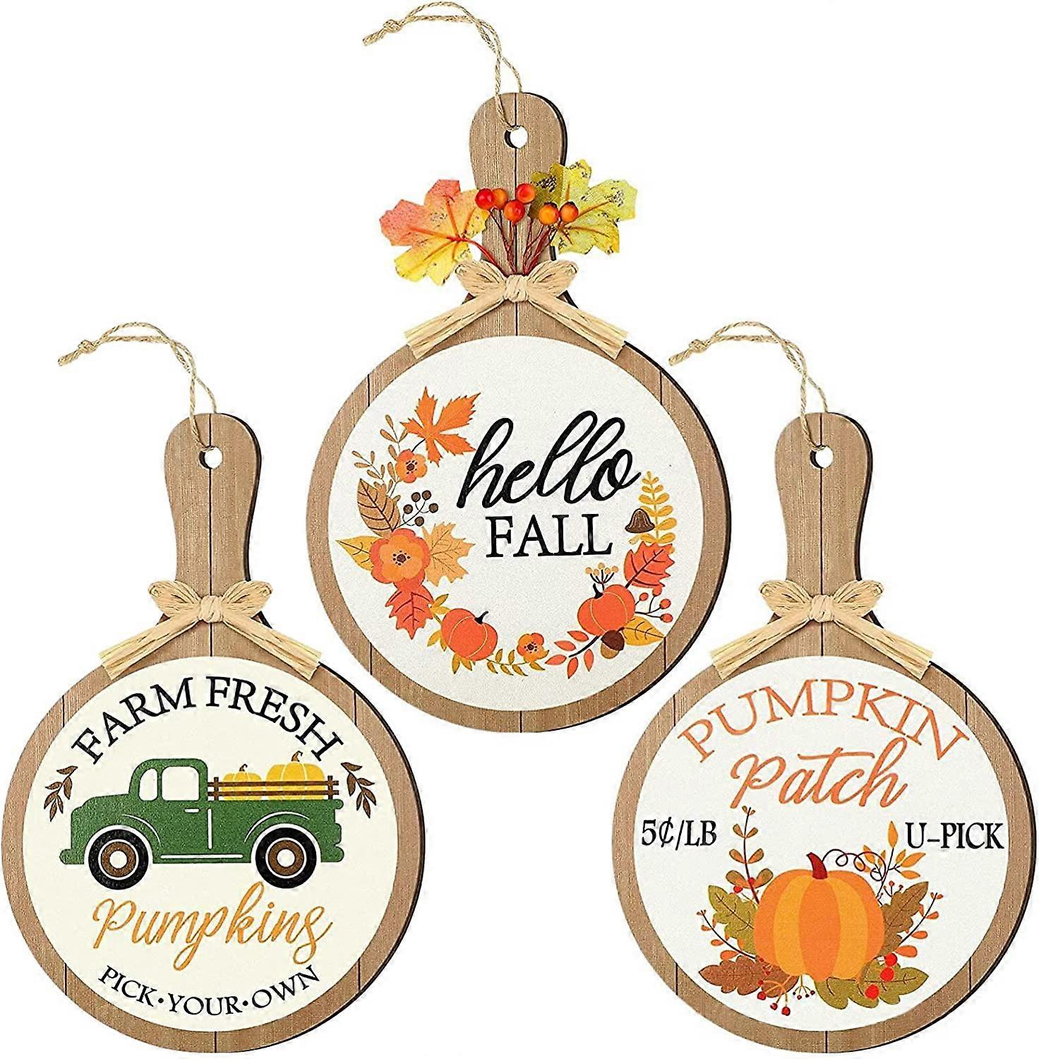 3 Pcs Fall Decor Signs Pumpkin Hanging Board