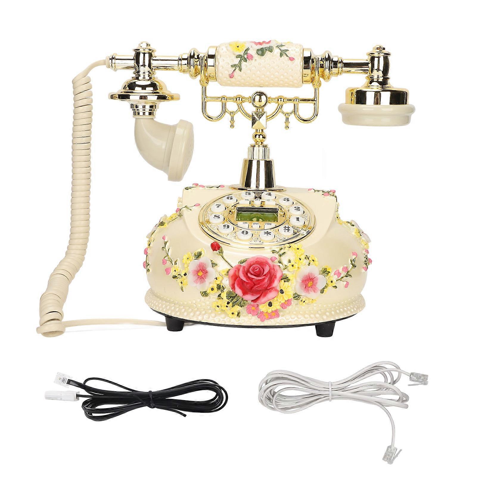 ヴィンテージ電話 花柄 FSK DTMF対応 クリアサウンド リダイヤル機能 番号保存 ヴィンテージ固定電話