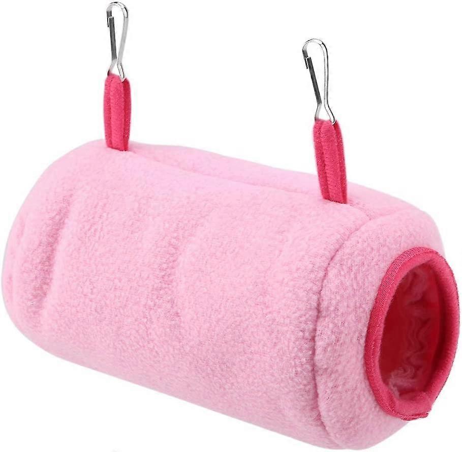 Parrot Hamster Bird Warm Velvet Tunnel Toy Hammock for Winter Plush Fluffy Bird Nest Tunnel(Pink)
