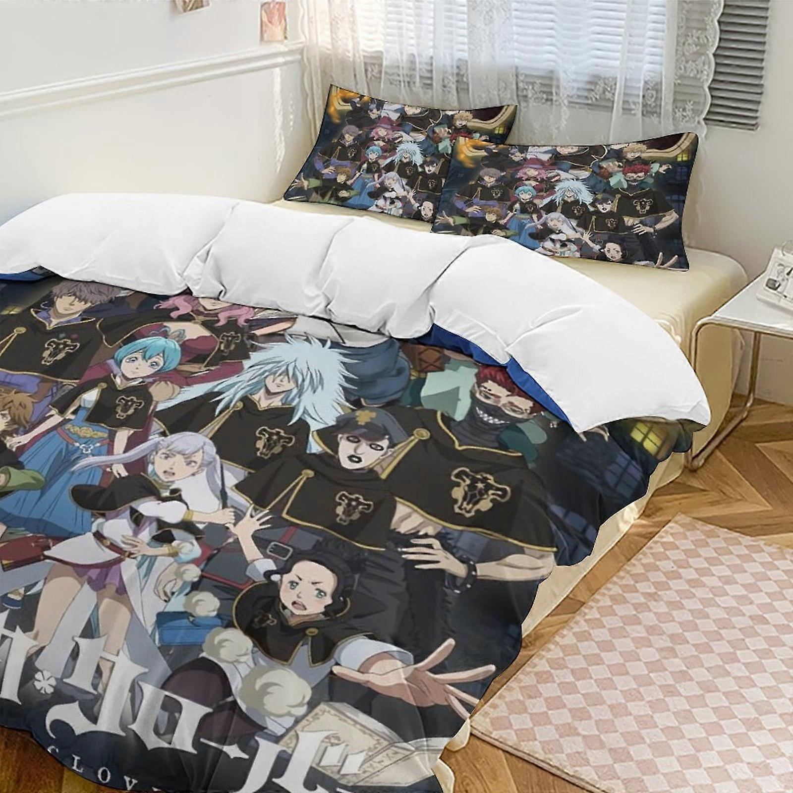 סט מצעים Gs326 שחור תלתן אנימה מיטת בית סט 3 חלקים, קל משקל ונוחגדלים מרובים לבחירה SH326