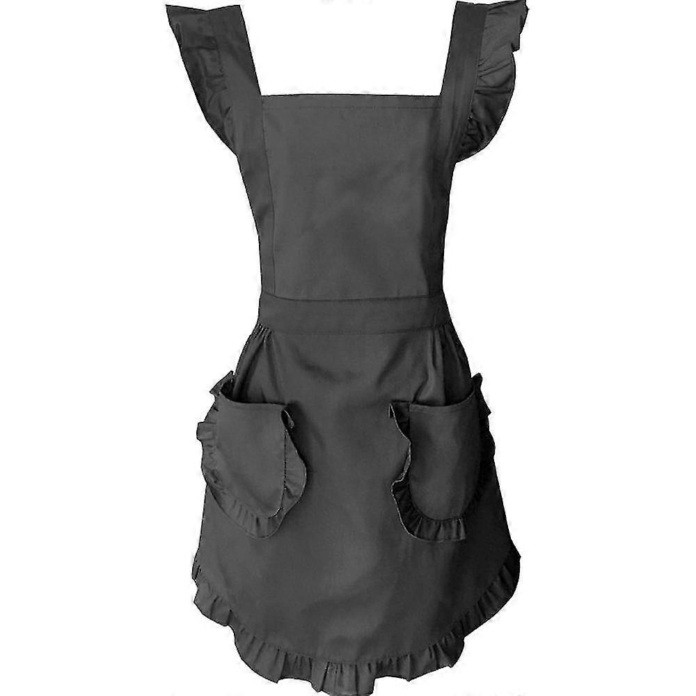 Retro Adjustable Ruffle Apron With Pockets, Small To Plus