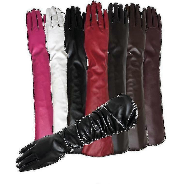 Women Simulation Gloves Leather Silky Lining Long Over Elbow Elegant Mitten 50cm