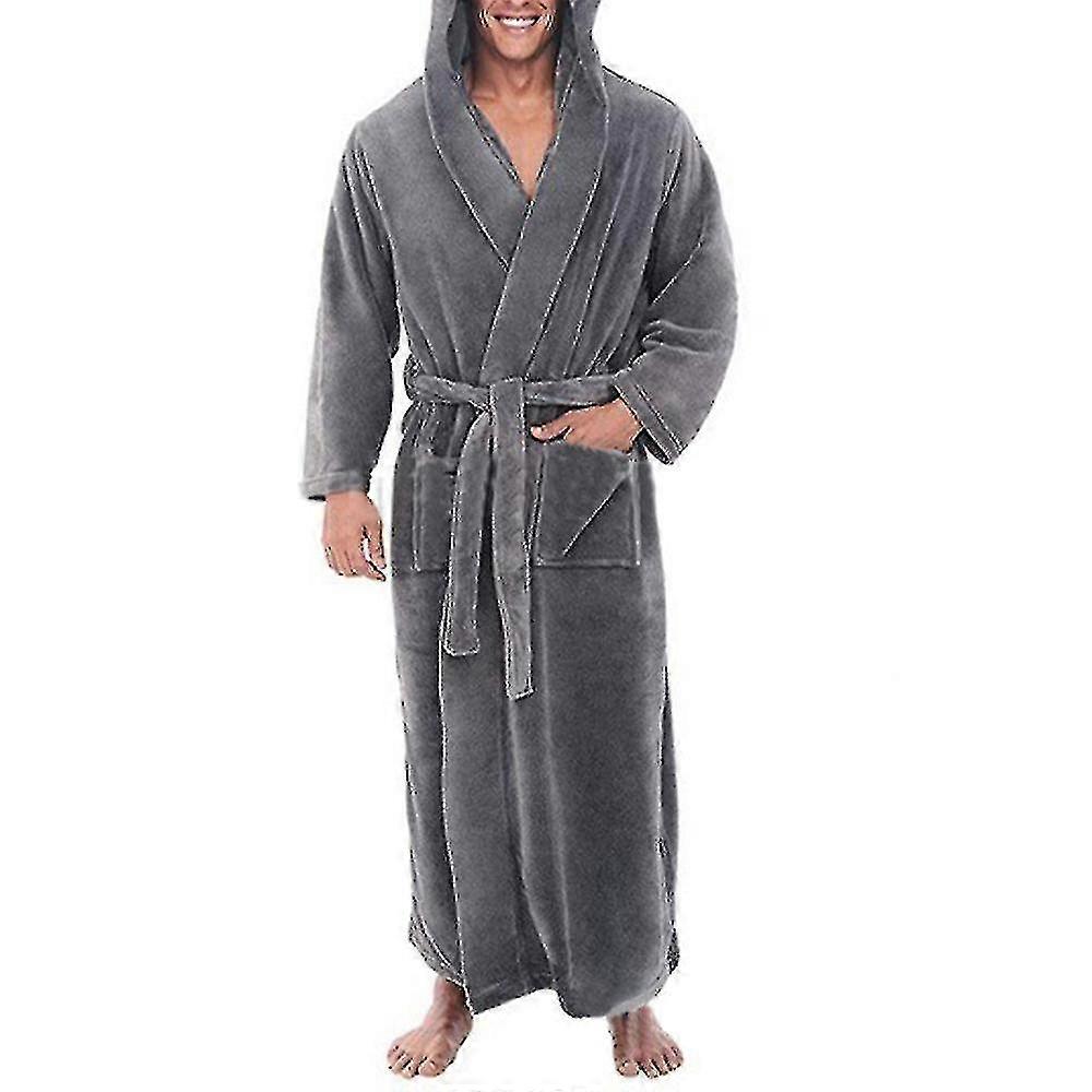 Mäns Lång Morgonrock Huva Fleece Badrock - Vintervärme
