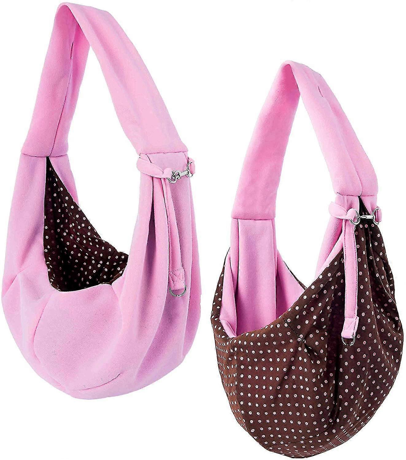 Dog Cat Sling Carrier Hands Free Reversible Pet Bag Soft Pouch Tote Designpink
