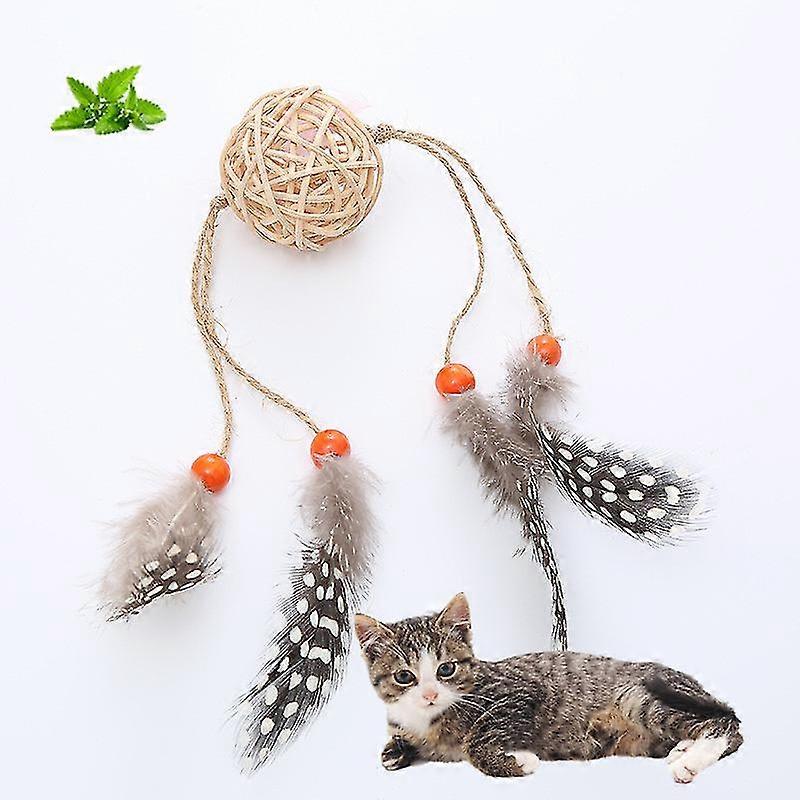Interactive Cat Feather Bells Catnip Cat Tosses Toy Playing Pet Product For Kitten Toy Feather Teaser Rattan Ball With Feather