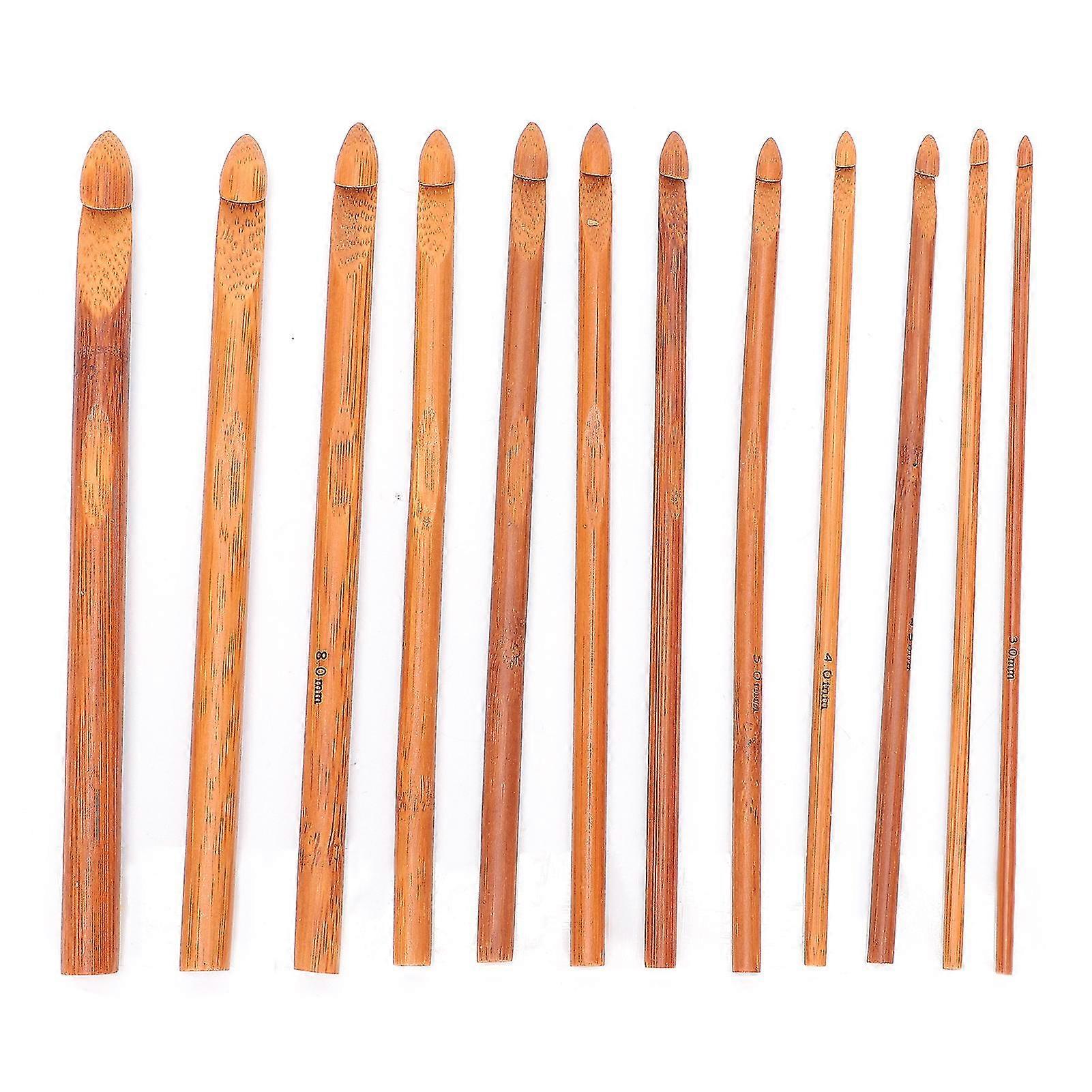 12pcs Carbonized Bamboo Crochet Hooks Knitting Needle Set Weaving Tools Accessory