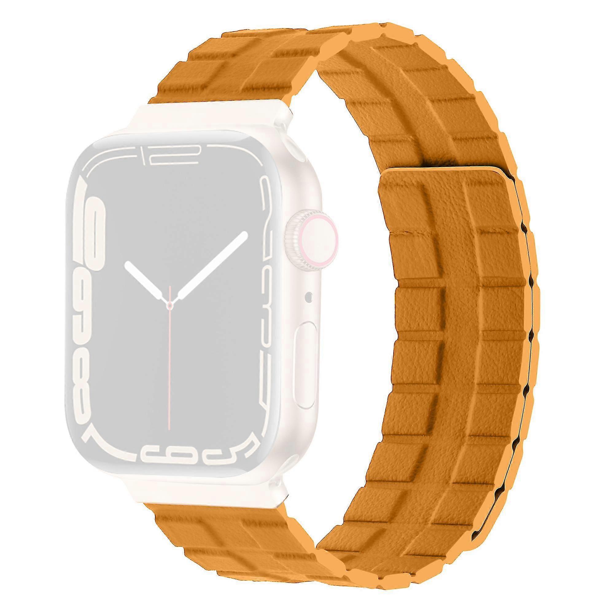 For Apple Watch Ultra 49mm Series 8 7 45mm Series 6 5 4 Se Se (2022) 44mm Series 3 2 1 42mm Magnetic Watch Strap Genuine Cow Leather Band - Pink
