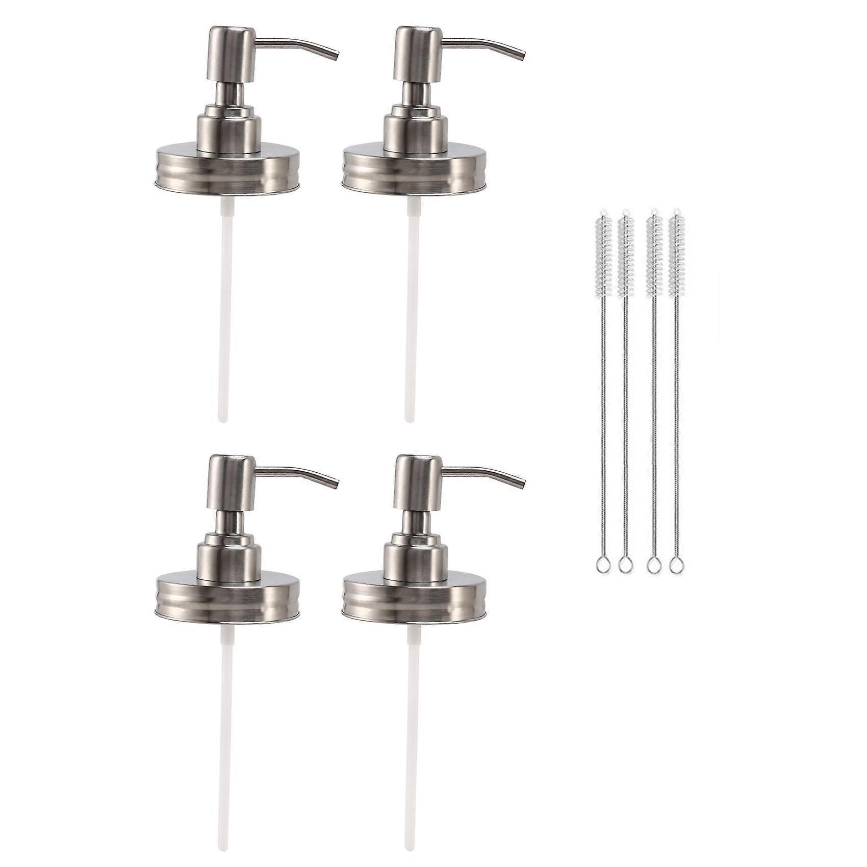 4 Pack Jar Soap Dispenser Lids with Pumps,Lotion Soap Dispenser Lids for 16 Oz 4 Cleaner Brushes In
