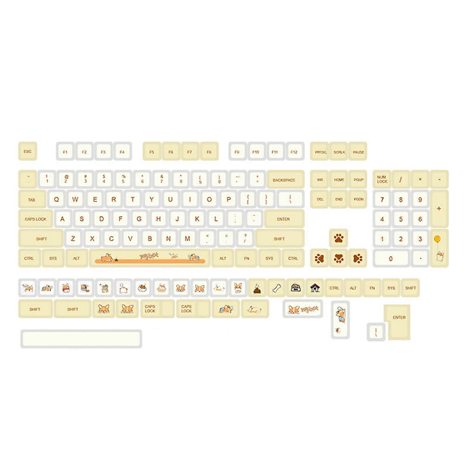 XDA PBT Keycaps 138-Key Cute Corgi Dye Sublimation for Mechanical Keyboard