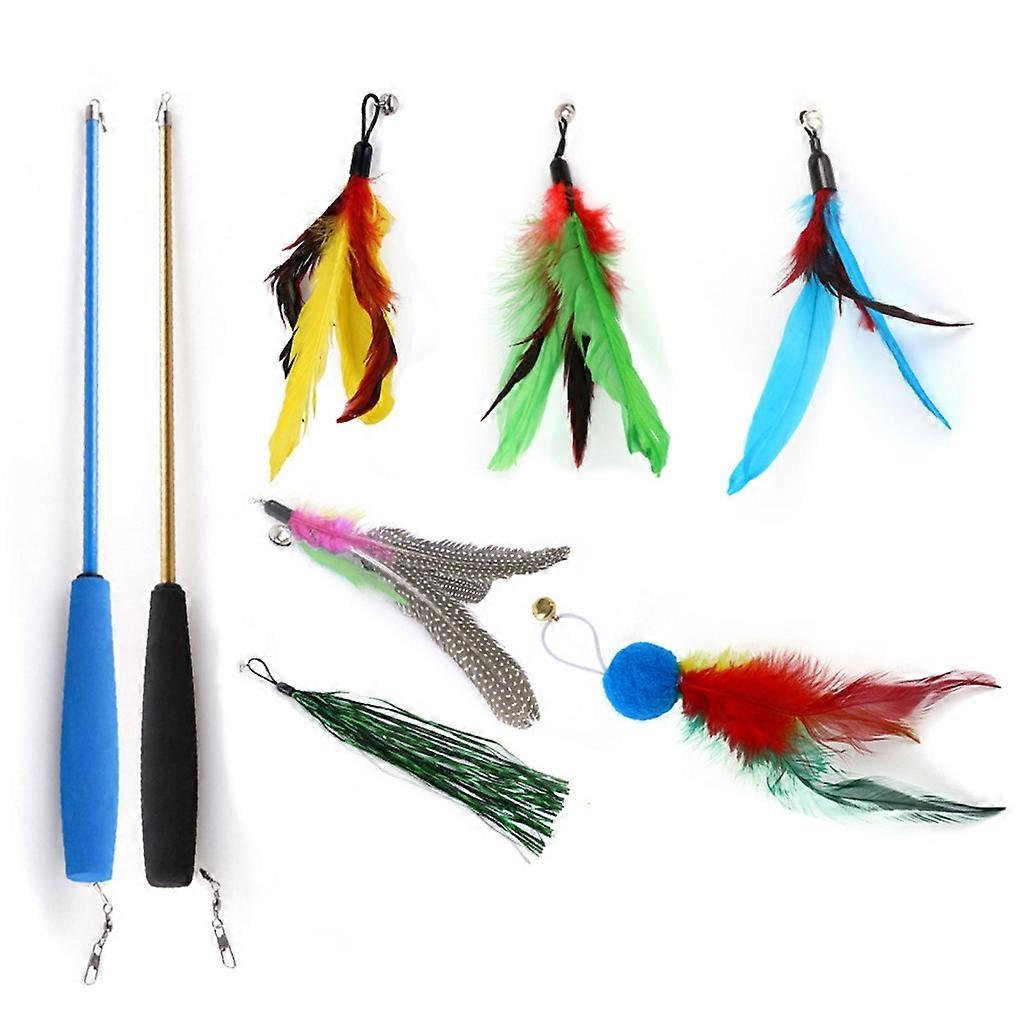 Set of 8 Cat Wand and Attachments Bells Feathers Replacements Wand Refills