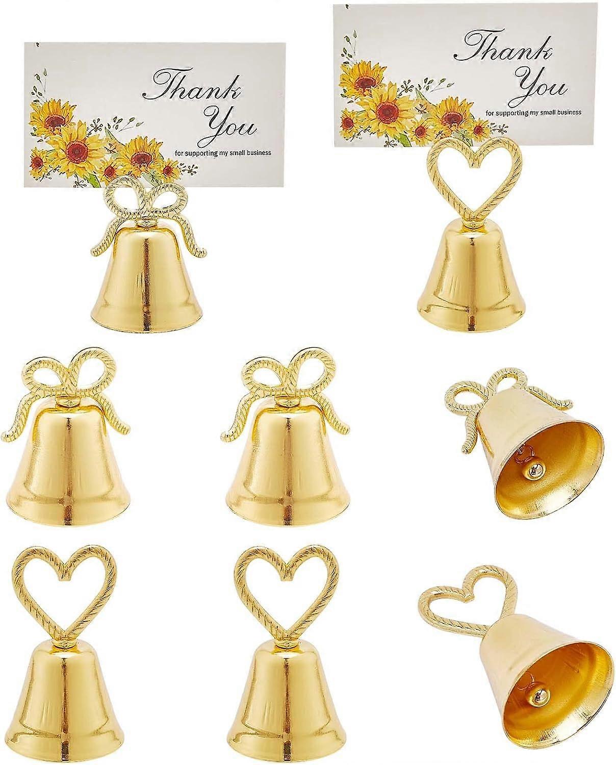 8Pcs 2 Styles Gold Place Card Holders Christmas Bell Shape Table Number Holders Jingle Bell Memo Note Photo Stand Clips for Wedding Bridal Shower Anni