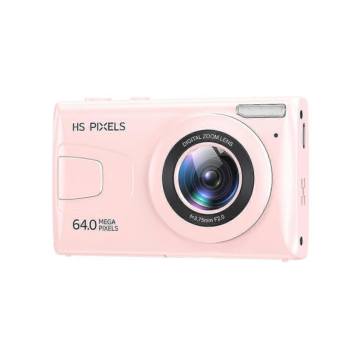 Câmera digital, câmera infantil 4K compatível com fotografia, câmera MP3 Player de 64MP, tela IPS de 2,8 polegadas, foco automático (rosa)