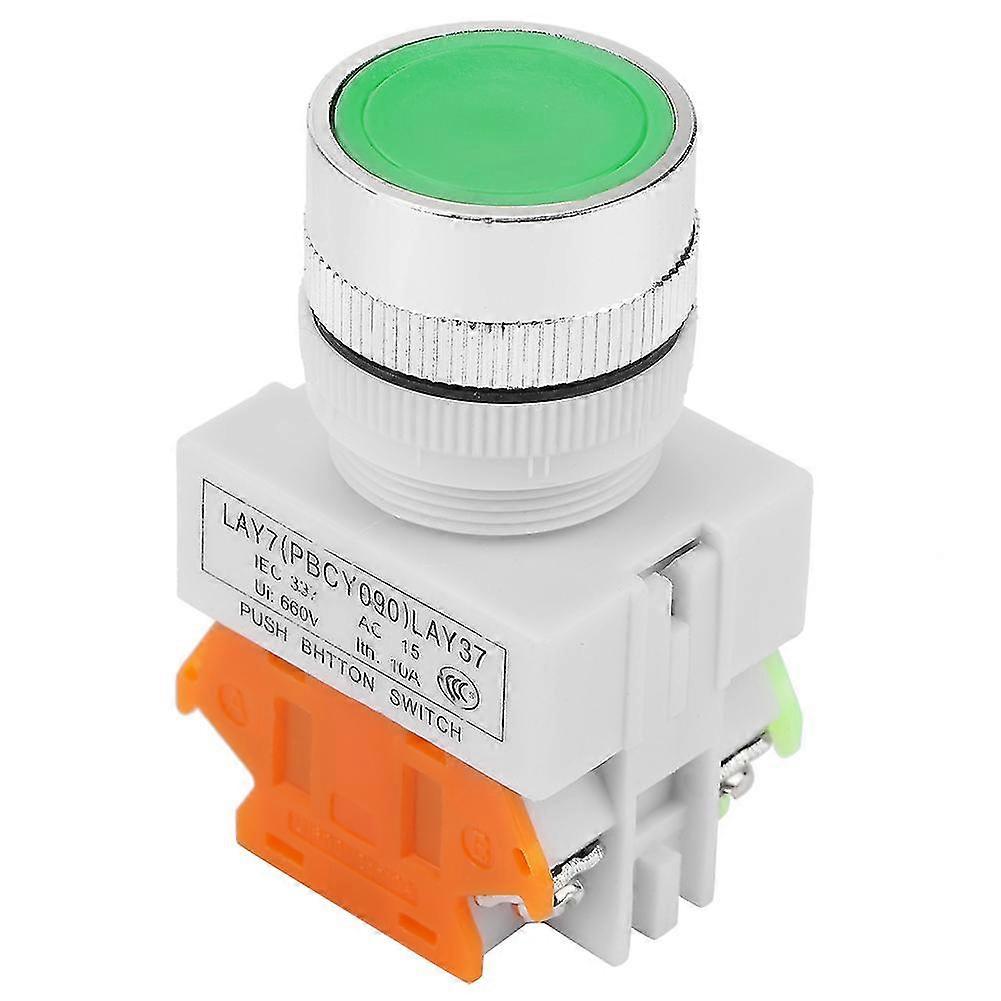 Auto Reset Flat Head Green Push Button Momentary Switch 22mm Mount Lay37-11bn