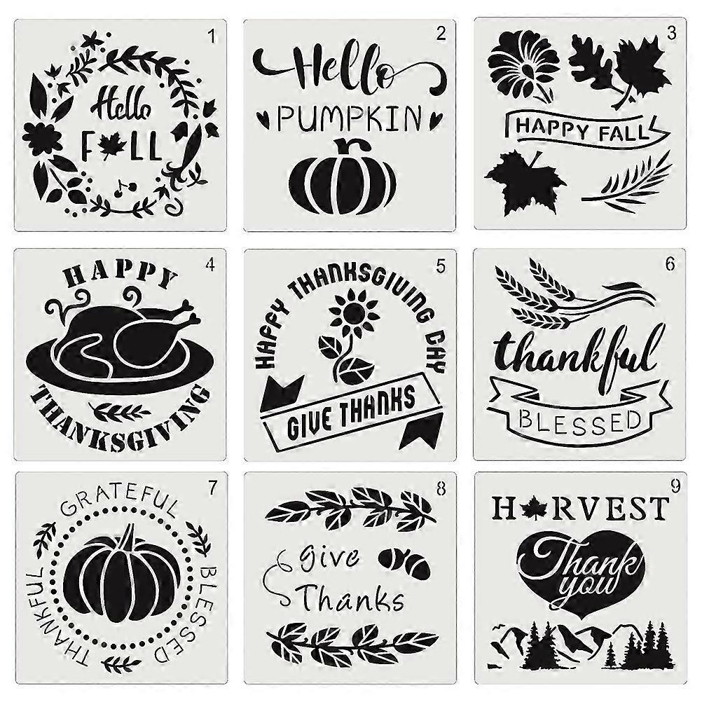 9Pcs Thanksgiving Stencils Fall Painting Template Drawing Plastic Template